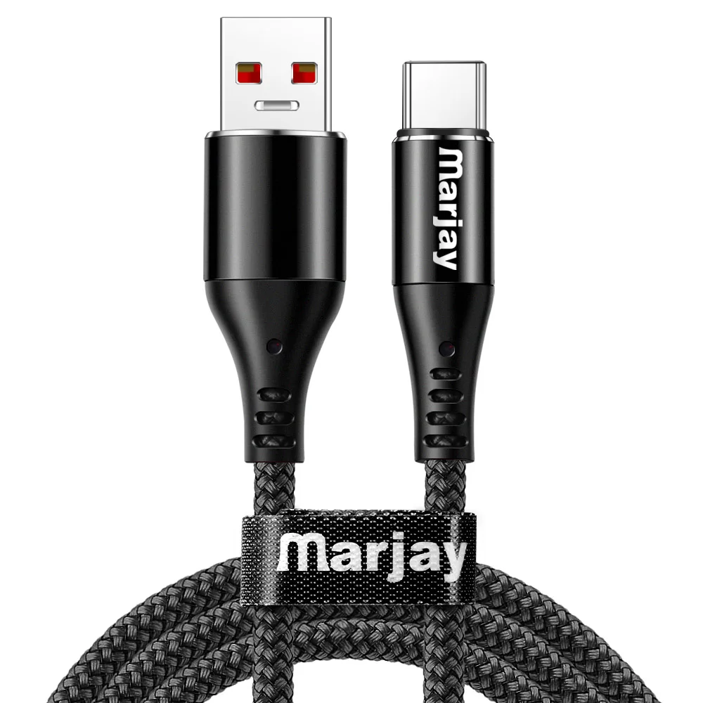 Marjya 5A Supercharge usb type C кабель для samsung S9 S10 Plus Быстрая зарядка type-c кабель зарядного устройства для huawei P20 Lite P30 Pro - Цвет: Черный