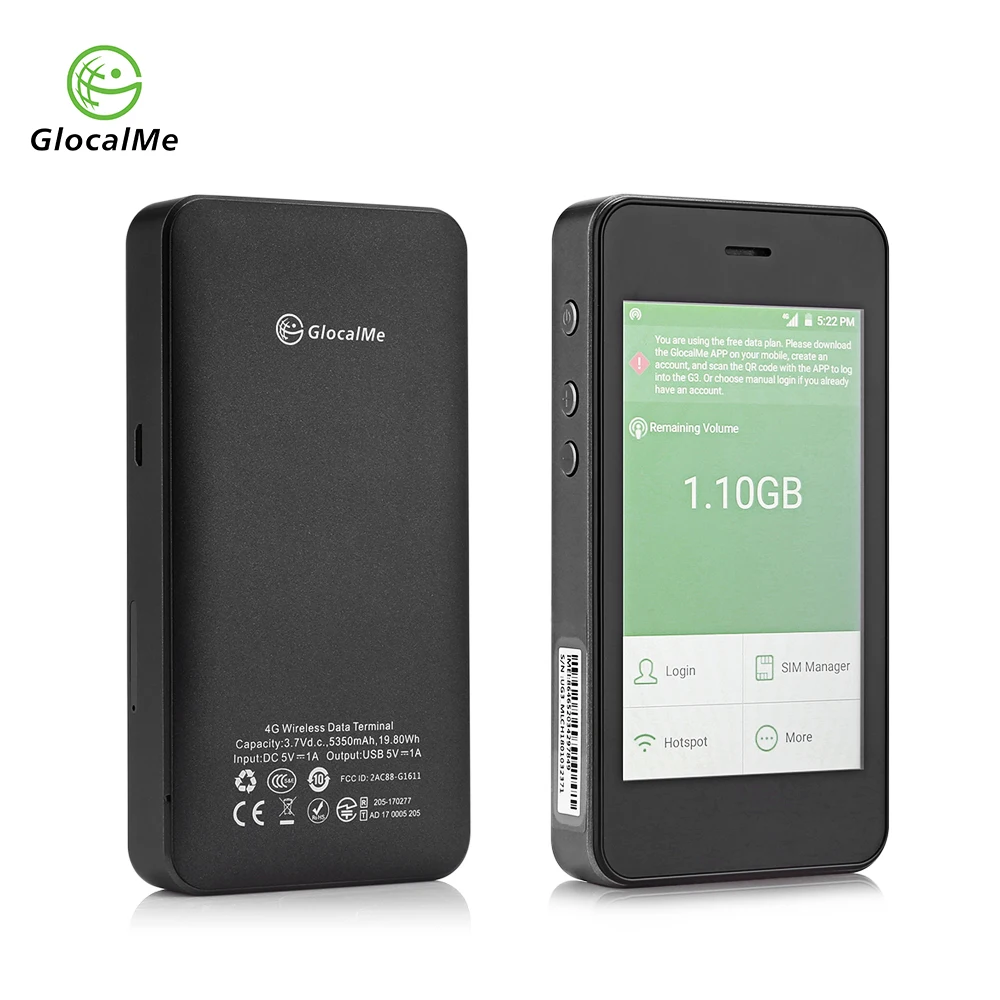 

GlocalMe G3 4G Wireless Global WiFi Router 150Mbps LTE Mobile Hotspot Black Power Bank with 1GB Global Initial Data SIM Free