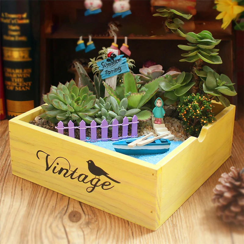 

1pc Zakka Vintage Wooden Garden Planter Flower Pots Succulent Plants Flowerpot Desktop Storage Box (20x20x7cm)