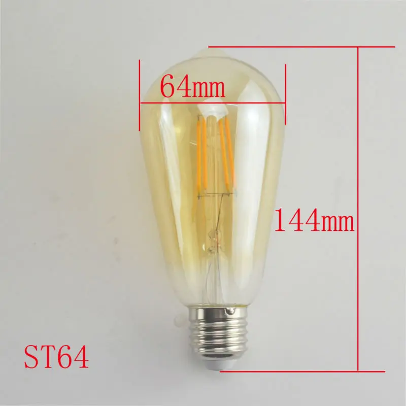 E27 E26 лампа Винтаж светодиодная лампочка эдисона мощностью 4 w 6 w 8 w Ac220v St64 оболочки ретро Led света с нитью накала