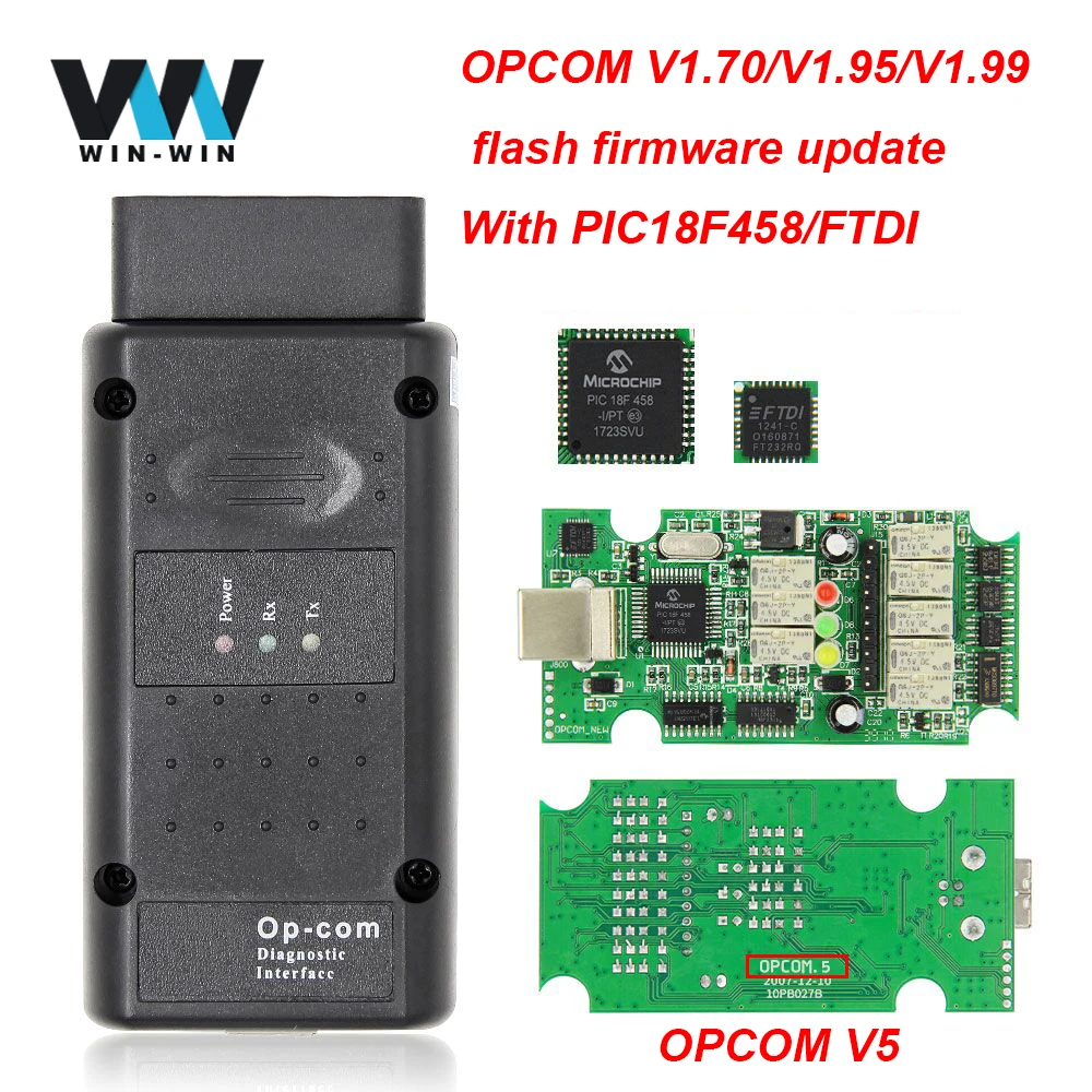 

OPCOM V5 V1.99 V1.95 V1.70 2014V PIC18F458 FTDI Op com V5 flash firmware update OBD OBD2 Scanner Auto Car Diagnostic Tool Cable