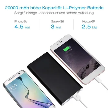 

20000mAh External Ultra-thin Cell Phone 5V Bank Power Portable for Designed Battery Charger output ports with USB 1A two