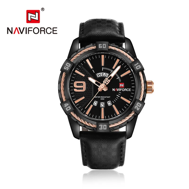 Мужские часы NAVIFORCE, мужские модные водонепроницаемые кварцевые Военные Спортивные часы с календарем из натуральной кожи, мужские часы 9117 - Цвет: NA9117L03 no box