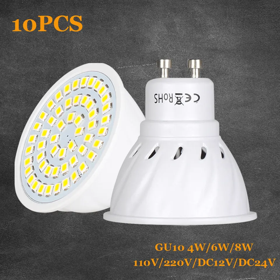 

10PCS GU10 LED Bulb Lamp 110V 220V 4W 6W 8W Bombillas LED Lamp Spot lights GU 10 36 54 72LEDs 2835 Spot cfl Grow Plant Light