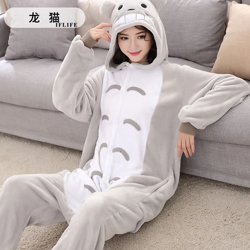 Для мужчин Для женщин Lover Onesie Пижама с капюшоном в виде животных Стич Пикачу единорога панда с человеком-пауком Пижама унисекс для взрослых - Цвет: TOTORO