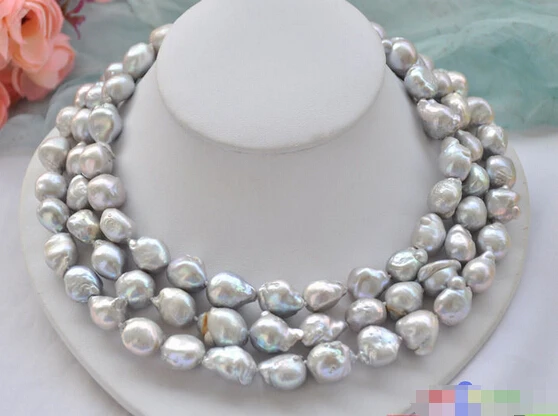 

HOT## Wholesale FREE SHIPPING >>> P4934 3row 18" 18mm GRAY BAROQUE KESHI REBORN PEARL NECKLACE