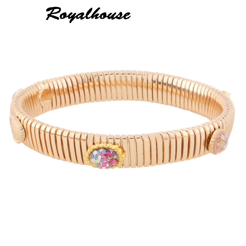 

Royalhouse Spring chain Bracelets Silve Copper Brand Bangles Woman Open Gradient Manual for National Charm Jewelry Gift