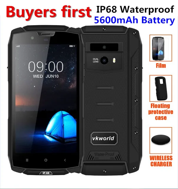 Best Price vkworld VK7000 IP68 Waterproof Smartphone 5.2" MTK6750T Octa Core Android 8.0 5600mAh 4GB RAM 64GB ROM 13mp Face ID mobile phone