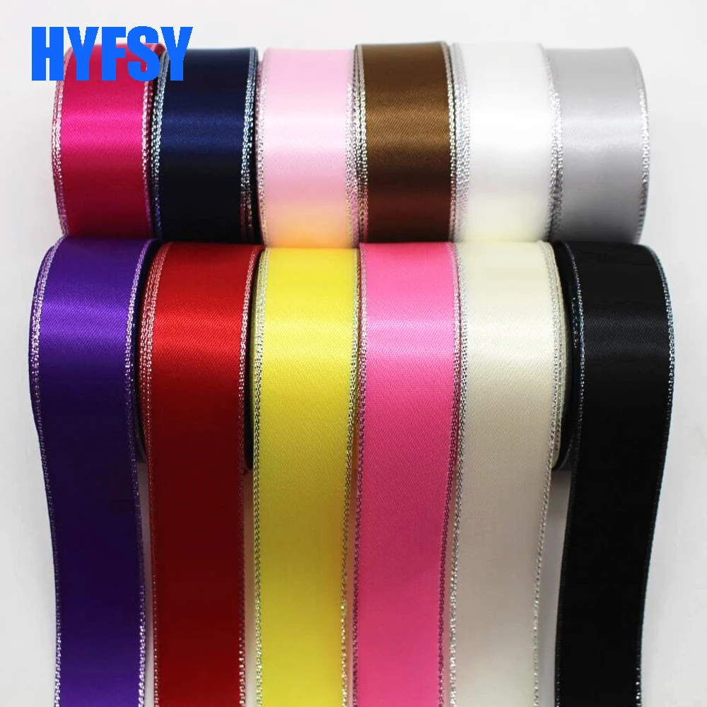

New 10mm/22mm/38mm ribbon silver band Double sided DIY handmade materials gift packaging hair bow Silver edge