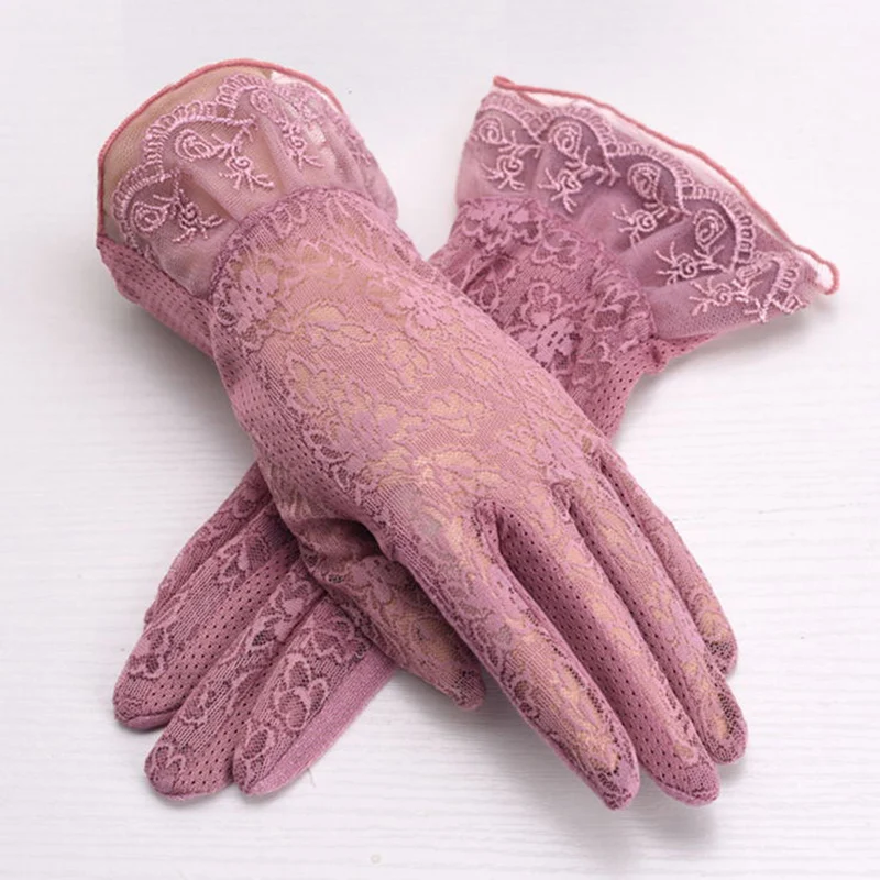BeiJiGuang Spring Lace Gloves Women Elegant Sun Protection Driving Solid Delicate Jacquard