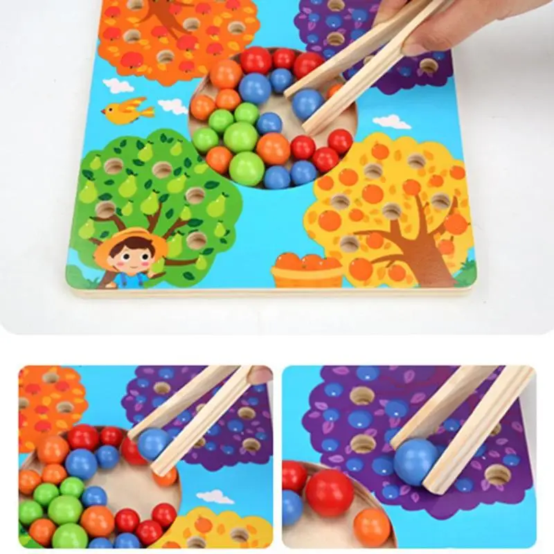 Funny Educational Wooden Toys Montessori Fruit Tree Clip Balls Board Games Newborn Early Development Activity Books Baby Kids - Цвет: Многоцветный