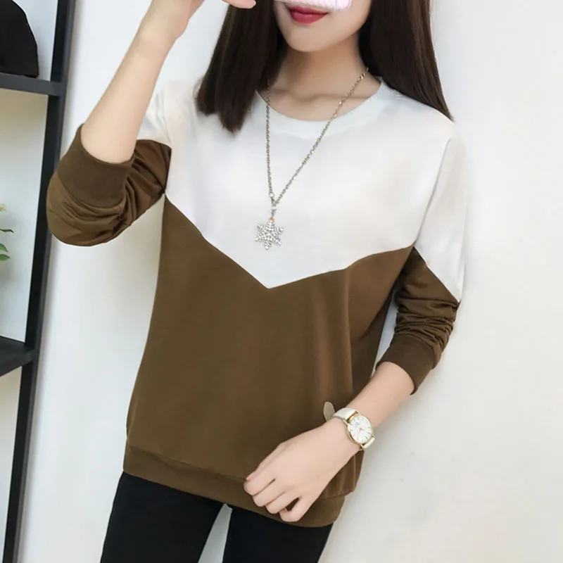 

Autumn Winter Plus Size Patchwork Blouse Womens Long Sleeve Womens Tops And Blouses Korean Fashion Loose Pullover Ladies Top