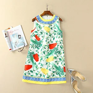 Svoryxiu, женское летнее подиумное мини-платье на бретелях, модные жаккардовые элегантные вечерние платья с принтом овощей, короткие платья Vestdios - Цвет: Многоцветный