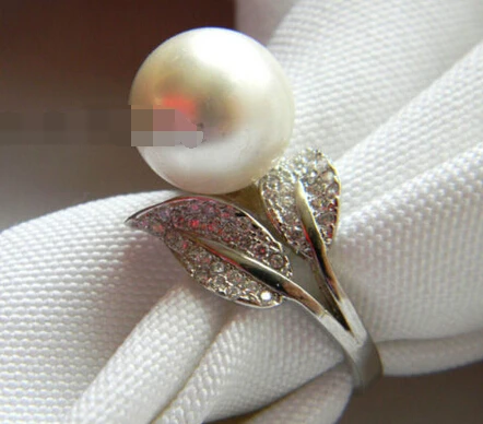 

07350 White Round Sea Shell Pearl Zircon Adjustable Ring