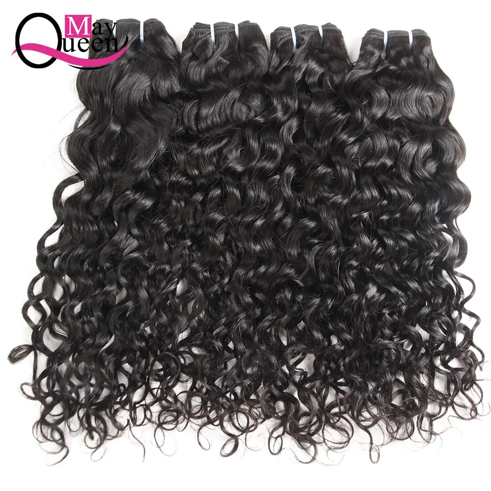 May Queen Hair Peruvian Water Wave 3&4 Pieces Remy Hair Extensions 100% Human Hair Weave Bundles Natural Black Can Be Dyed