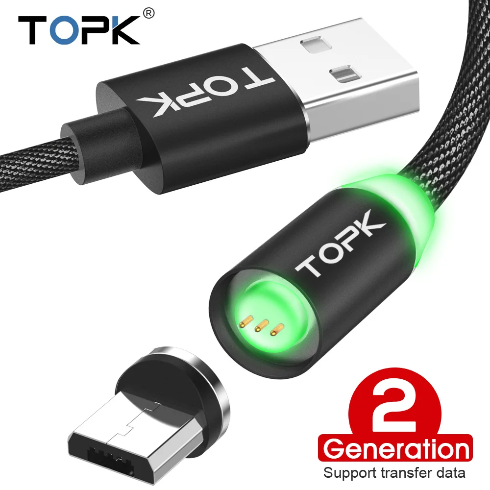 

TOPK RLine3 LED Magnetic Micro USB Cable For Samsung Xiaomi Huawei Android Mobile Phones Fast Charging Data Sync Microusb Wire