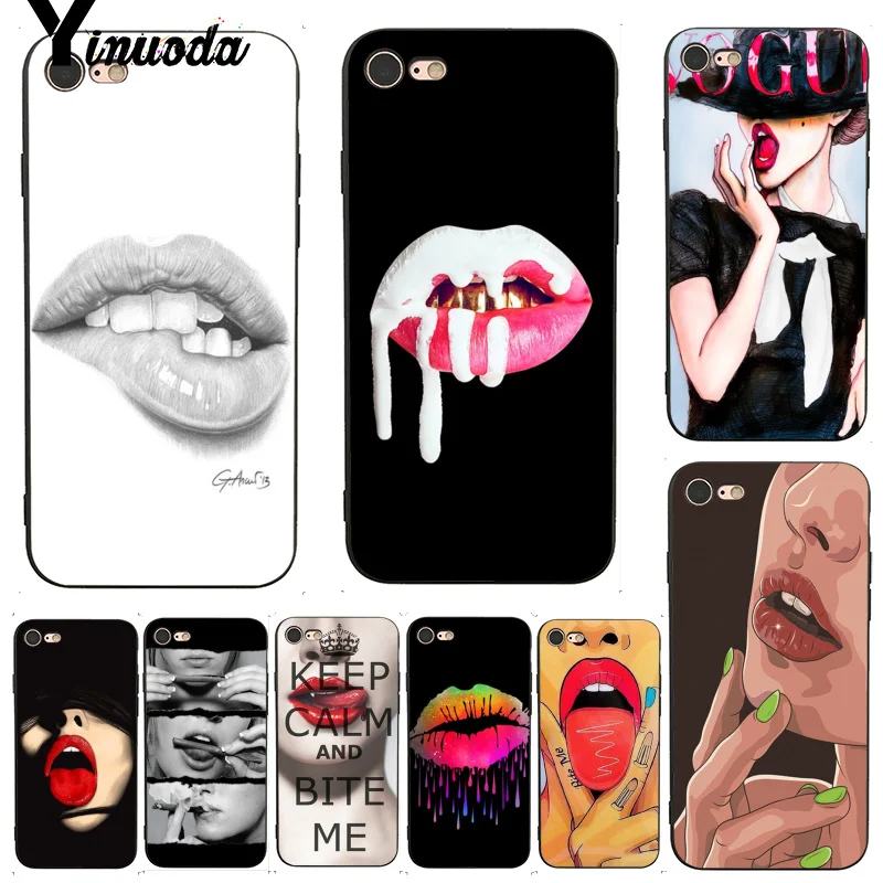 

Yinuoda Sexy Lip Bite Mouth Lovely Soft Silicon Phone Case for iPhone X 8 7 6 6S Plus X 5 5S SE XS XR 11 11pro 11promax