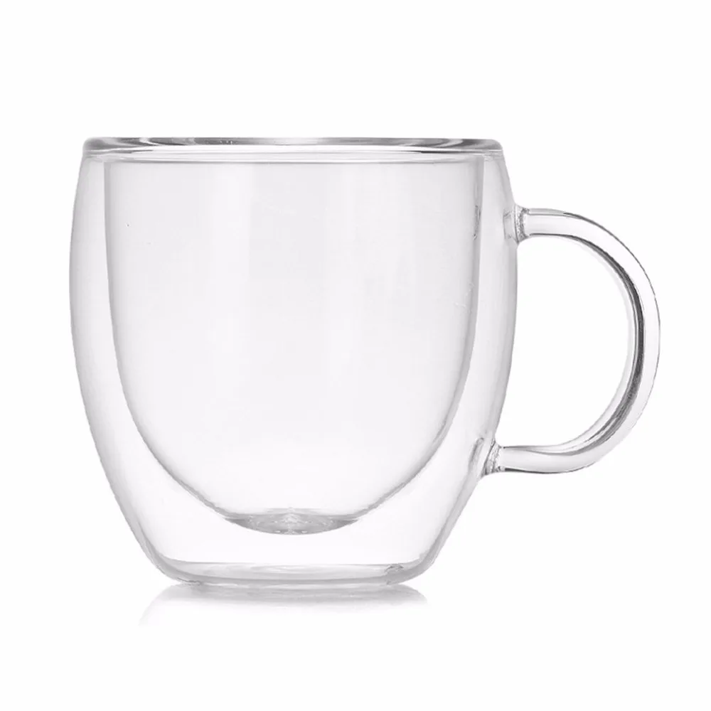 150ML Double Layers Coffee Mug With Handle Heat Insulation Drinking Cup Milk Tea Cup Transparent Drinkware Great Gift