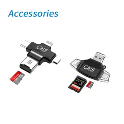 TF Card Reader Multi 4 в 1 SD/TF Card Reader черный, белый цвет мини Портативный OTG Пластик адаптер для iPhone /Android/ПК/Тип C