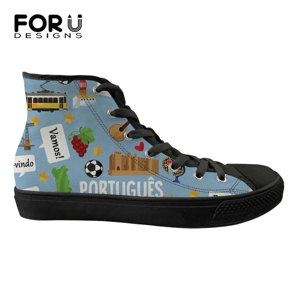 

FORUDESIGNS Trendy Portuguese Language Prints Flats Women Shoes 2019 Casual Sneakers Ladies High Top Canvas Spring Female Shoes