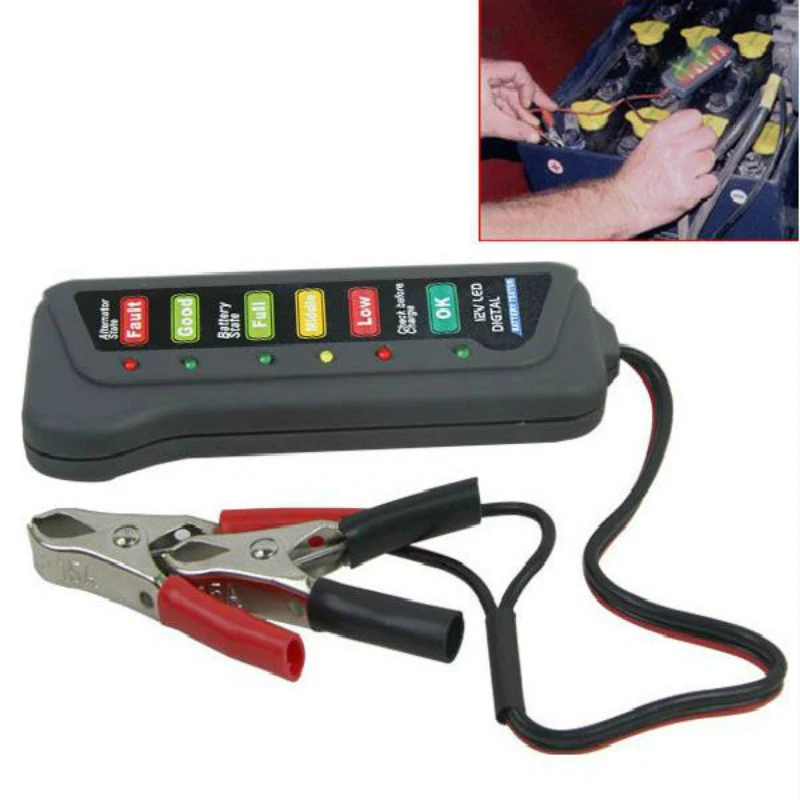 

12V LED Digital Battery Alternator Tester Battery Tester Battery Level Monitor 6 LED Light Display For CarFor Motorcycle Trucks