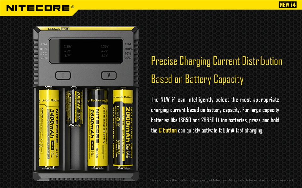 NITECORE Новое i4 Intelli зарядное устройство Li-Ion Ni-MH умное зарядное устройство 4 слота 18650 Li-ion/IMR/LiFePO4/Ni-MH(NiCd) зарядное устройство