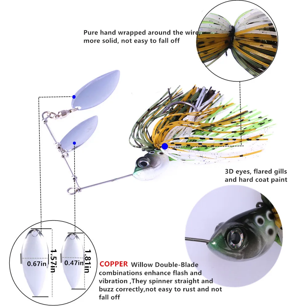 SUNMILE Fishing Spinnerbait Lures 14g Double Willow Blade Spinner Baits for  Bass Pike Tiger Muskie Metal Jig Lure