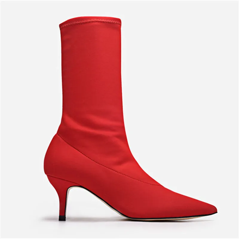 Prova Perfetto новые женские носки сапоги с острым носком эластичные высокие сапоги слипоны ботильоны на высоком каблуке женские туфли-лодочки на шпильке Botas - Цвет: Красный