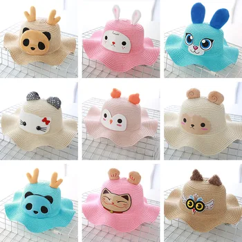 

2019 Summer New children cute tiger cat bird panda straw hat cartoon animal baby boy and girl sun hat basin cap kids beanies