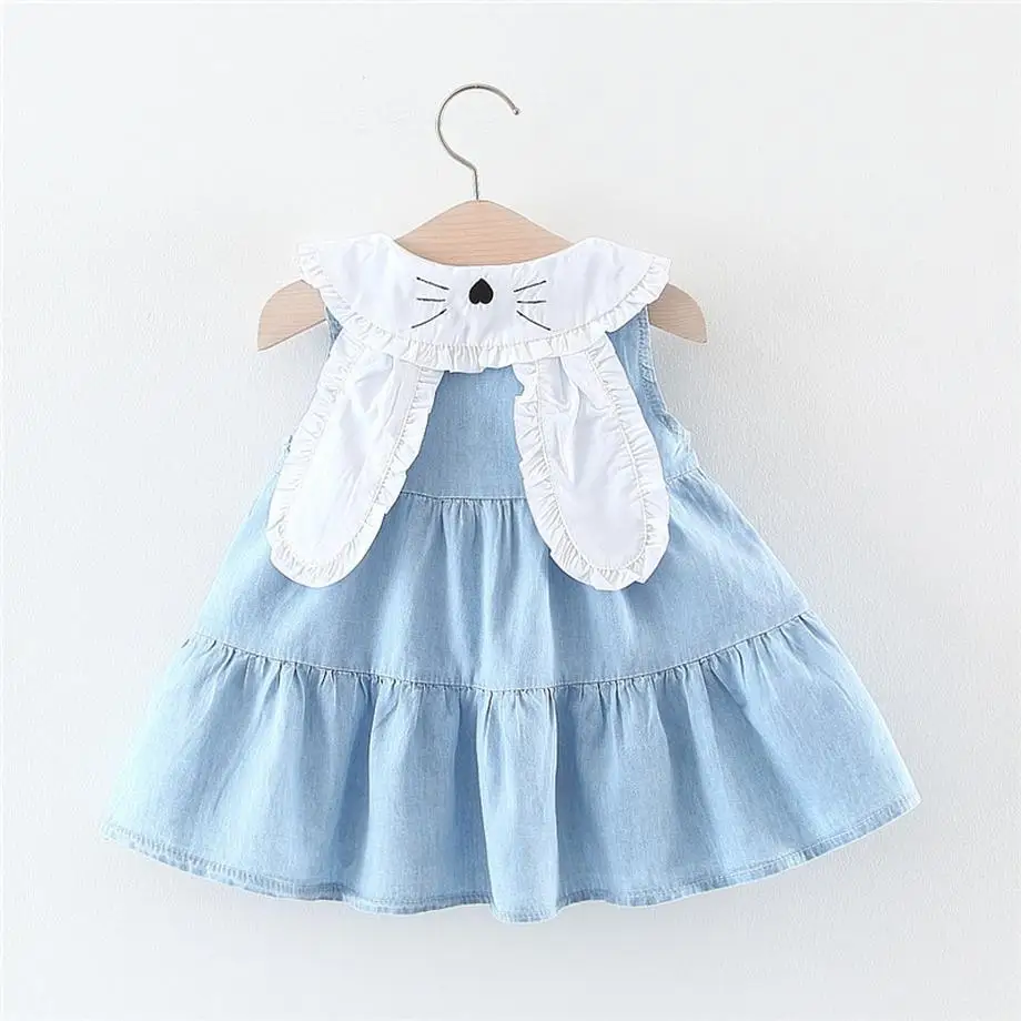 

Baby girl dress 2019 new brand sleeveless clothes for girls rabbit ear princess dress summer soid color kids dresses for girls