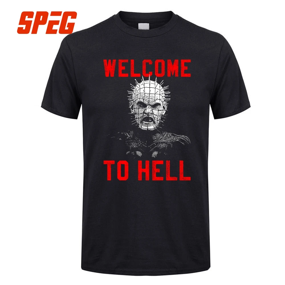 

Men's T Shirts Welcome To Hell Hellraiser Puzzlebox Clothing Halloween Teenage Black Short Sleeved T-Shirts Hot Men Unique Tee