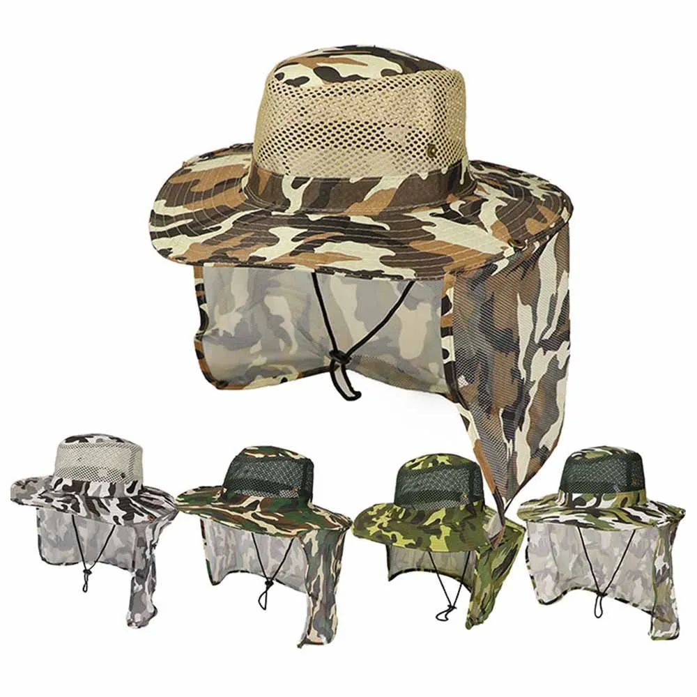 

Hot Fishing Hat Wide Brim Breathable Mesh Unisex Outdoor Sport Fishing Hiking Hat UV Protection Face Neck Flap Man Sun Cap