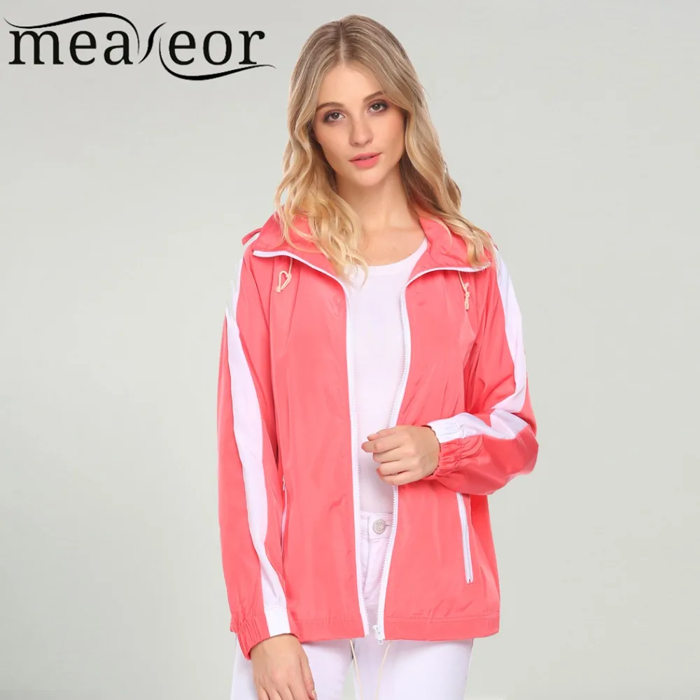 Meaneor Women Waterproof Coat 2018 Spring Casual Patchwork Drawstring