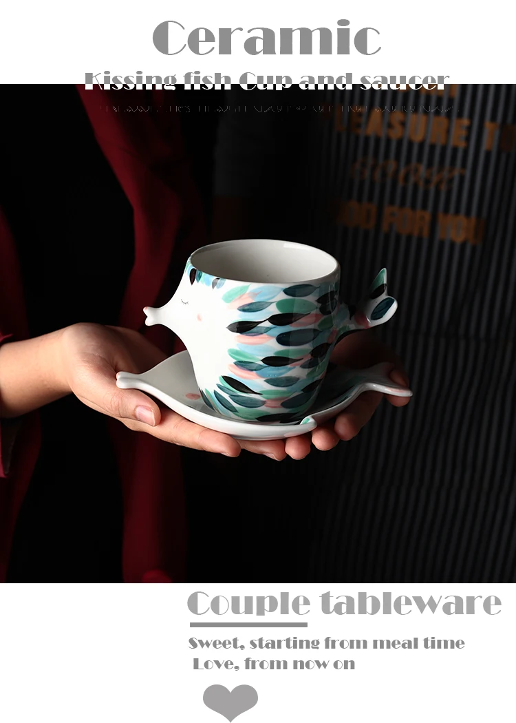 Ручная работа 3D форма рыбы керамическая чашка с блюдцем кофейная чашка набор послеобеденный черный чай фарфоровая чайная чашка пара подарок кружка с двойными стенками