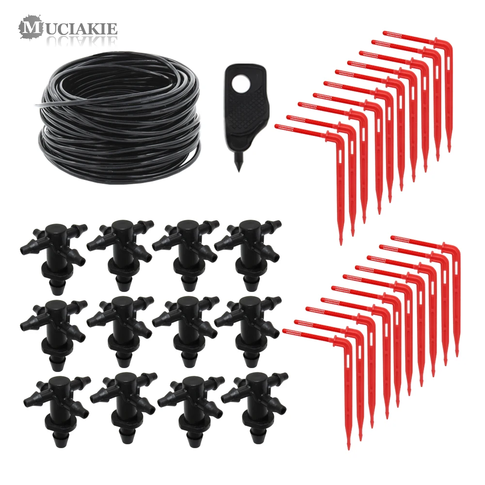 

MUCIAKIE 100M to 10M 3/5mm Micro Drip Irrigation Kits 5-Way Water Connector with Red Arrow Dripper Potted Garden Watering System