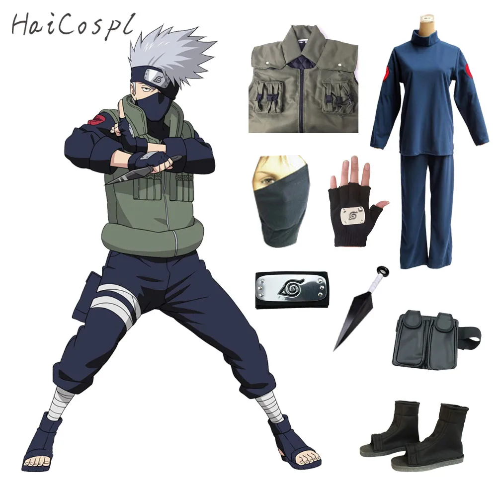 Goedkoop Hatake Kakashi Cosplay Kostuum Outfit Anime Naruto Rollenspel Fancy Volwassen Partij Disguise Met Vest Schoenen Hoofdband Masker Handschoen Zak