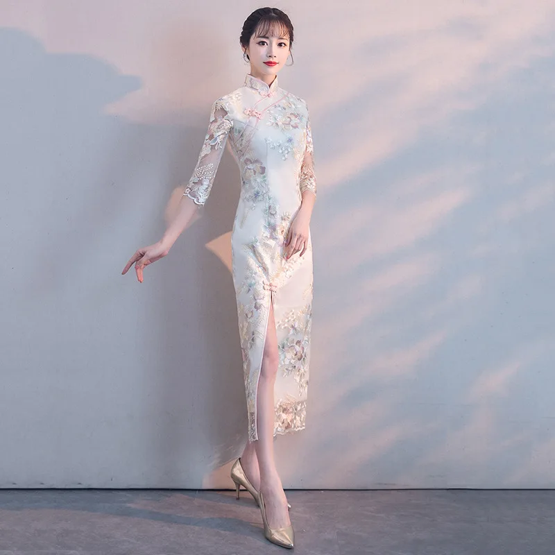 Размер S-XXL свадебное платье Cheongsam красное китайское традиционное женское элегантное вечернее платье Qipao сексуальное кружевное мини-платье ретро Vestido