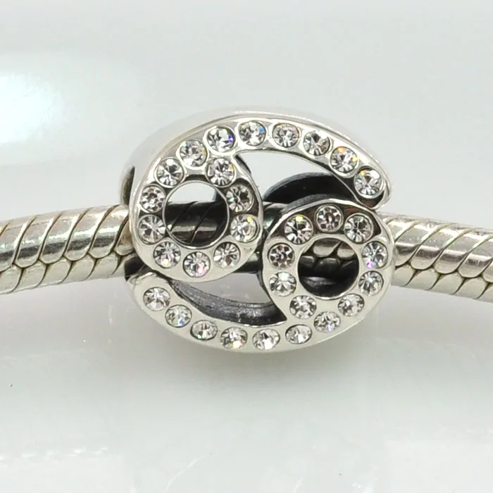 925 Sterling Silver Beads Floating Cancer Zodiac Charm with CZ Fits