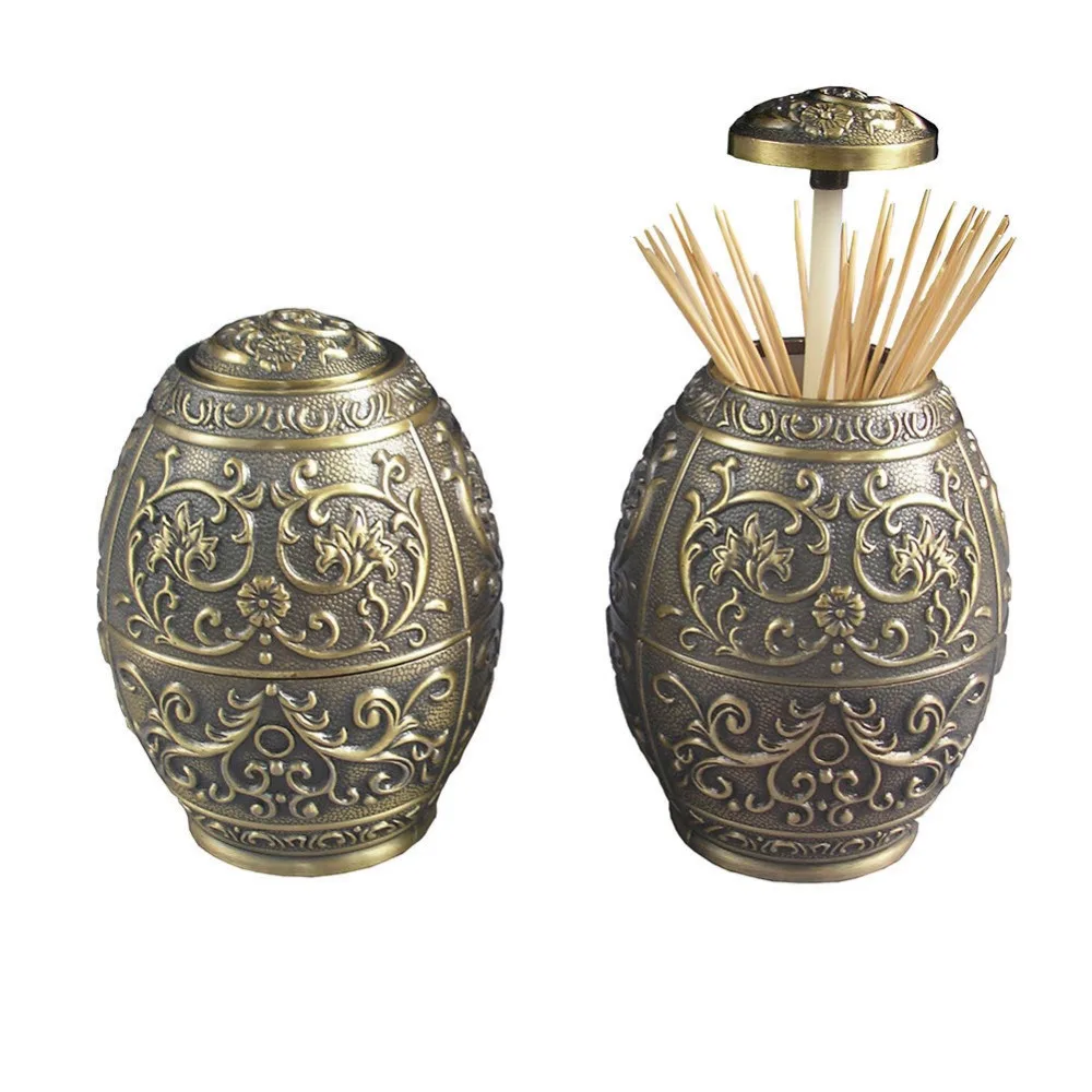 Ever Perfect Antique Style Oval Metal Retractable Toothpick Holder Toothpick Dispenser Box For Home hotel Decoration