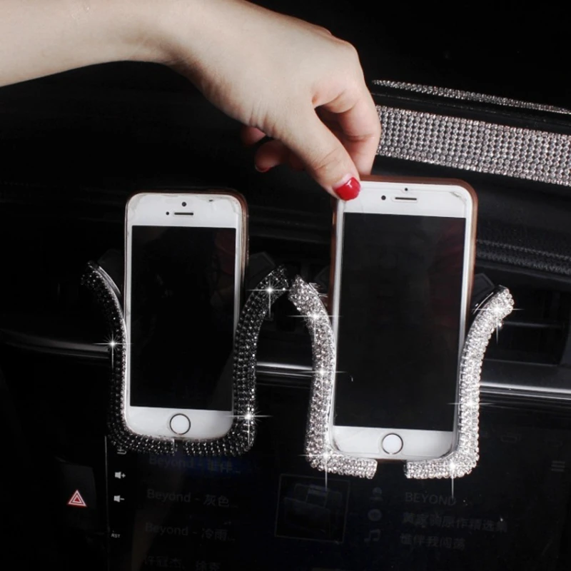 Универсальный автомобильный держатель для телефона с блестящими кристаллами Стразы держатель на вентиляционное отверстие автомобиля клип держатель сотового телефона для iPhone samsung автомобильный держатель