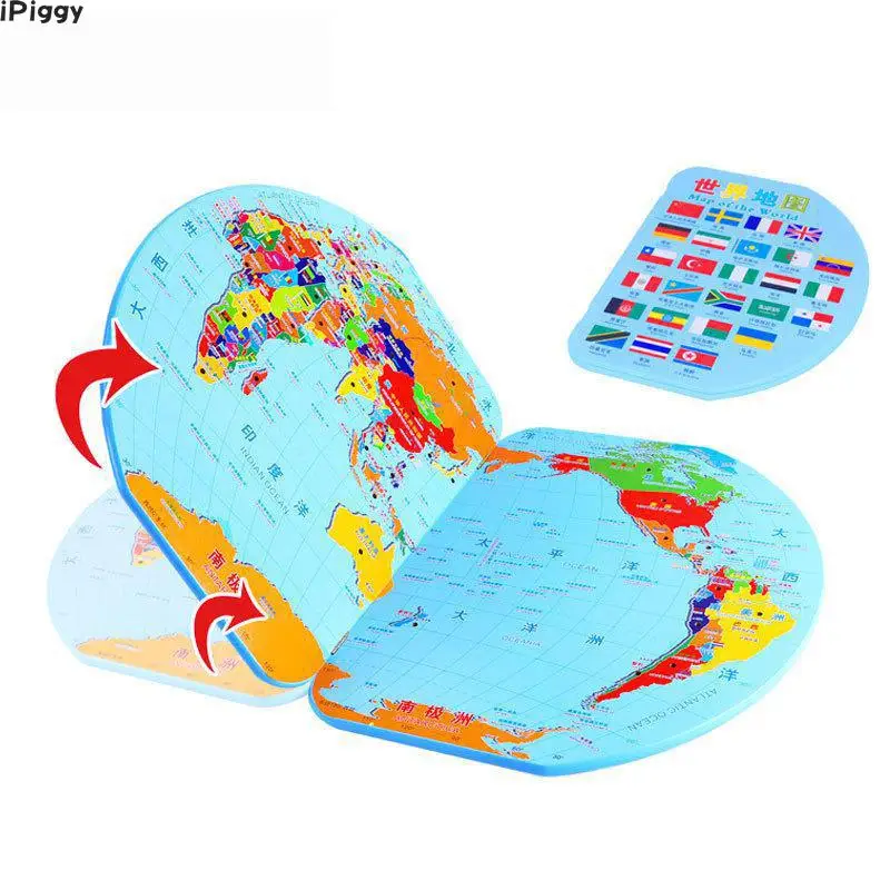 

iPiggy 3D Wooden World Map Toy National Flag Stereo Educational Toys Learning Puzzle Jigsaw For Kids Drop Shipping