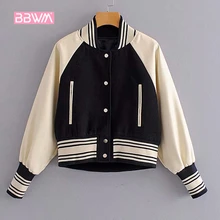 Женский Бейсбол форма Новинка осени искусственная кожа шить однобортный свободные с длинными рукавами короткие Бейсбол Женская куртка
