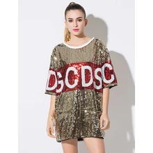 Горячая распродажа О-образный вырез короткий рукав Блестки свободные рубашки женские блестки футболка платье