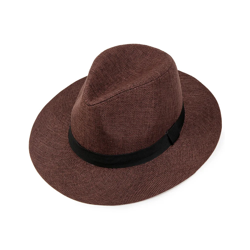 

Summer Sunhat Sunscreen Hat Middle-aged Men Linen Brown Plain Weave Average Size Flat Top Cap Hats Solid Color Western