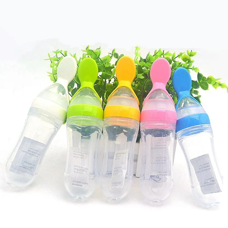 

1 Pc Newest 90ml Baby Care Feeding Bottle Silicone Extrusion Type Feeding Infant Kids Spoon Rice Paste Feeding Bottle