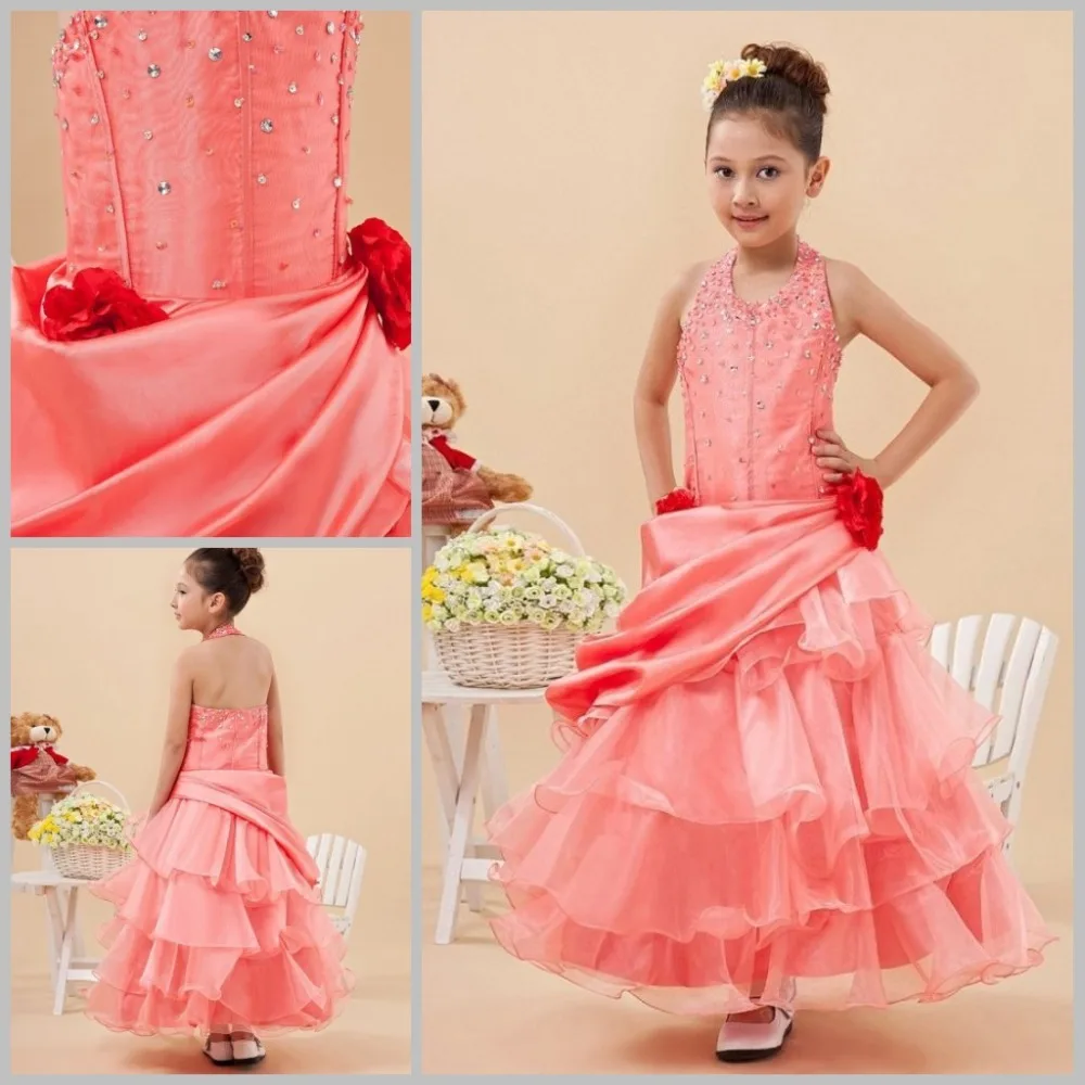 2015 New Cheap Flower Girls Pageant Dresses A Line Flowers Ribbon