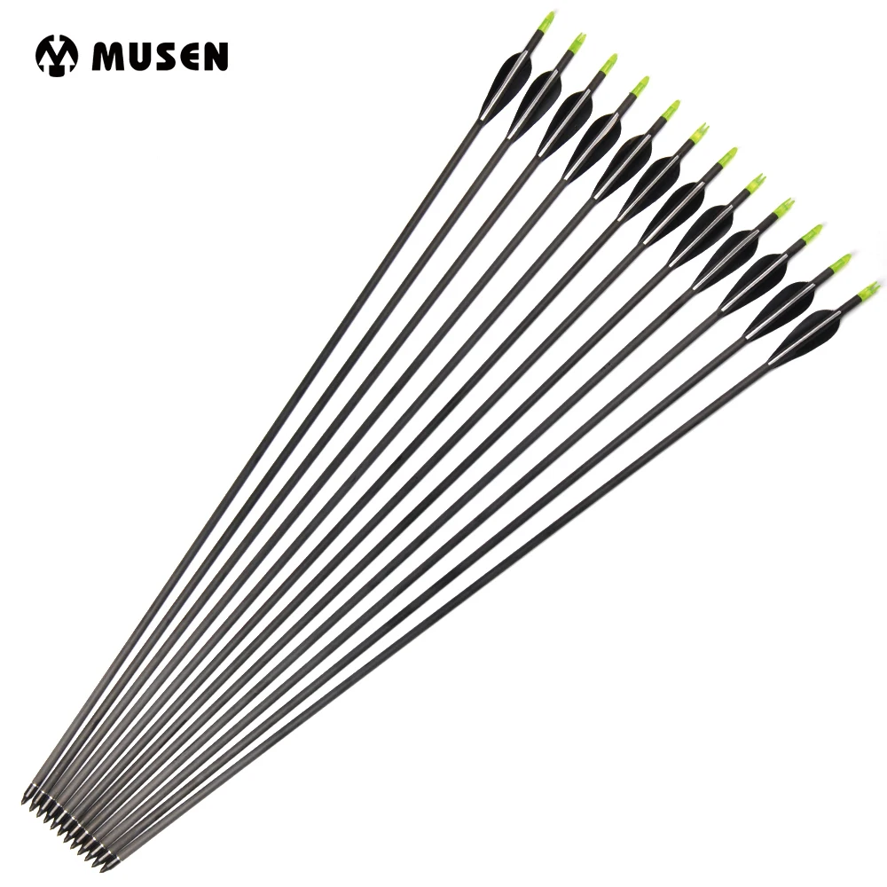 

6/12/24pcs 31 inches Spine 400 Carbon Arrow with Replaceable Tips and Plastic Feather for Compound and Recurve Bow Archery