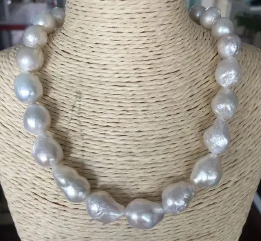 

elegant 13-14mm freshwater white baroque pearl necklace 925silver