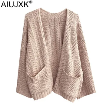 

AIUJXK Autumn 2019 Women Long Sleeve Knitted Cardigan Casual Sweaters And Cardigans Korean Style Loose Knitting Sweater Coat