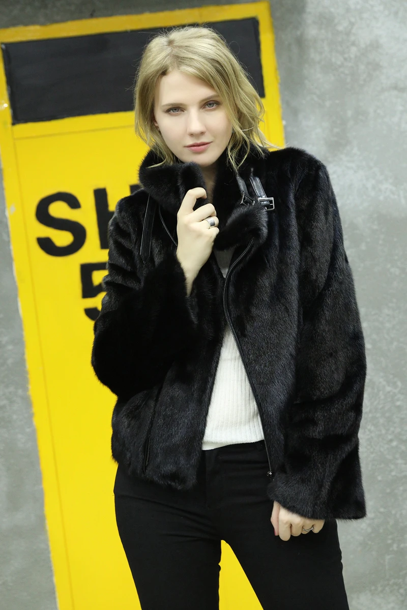 Женская зимняя шуба из настоящей норки, короткий стиль, женские мотоциклетные костюмы, импортная верхняя одежда из меха норки, женская меховая куртка из норки